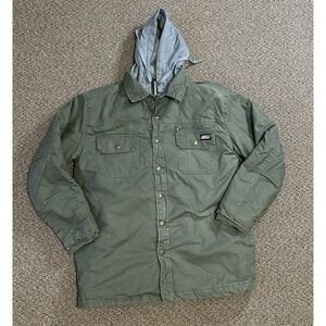 Dickies Hooded Canvas Work Jacket Quilted Lined Coat Olive Green Men's L 42-44